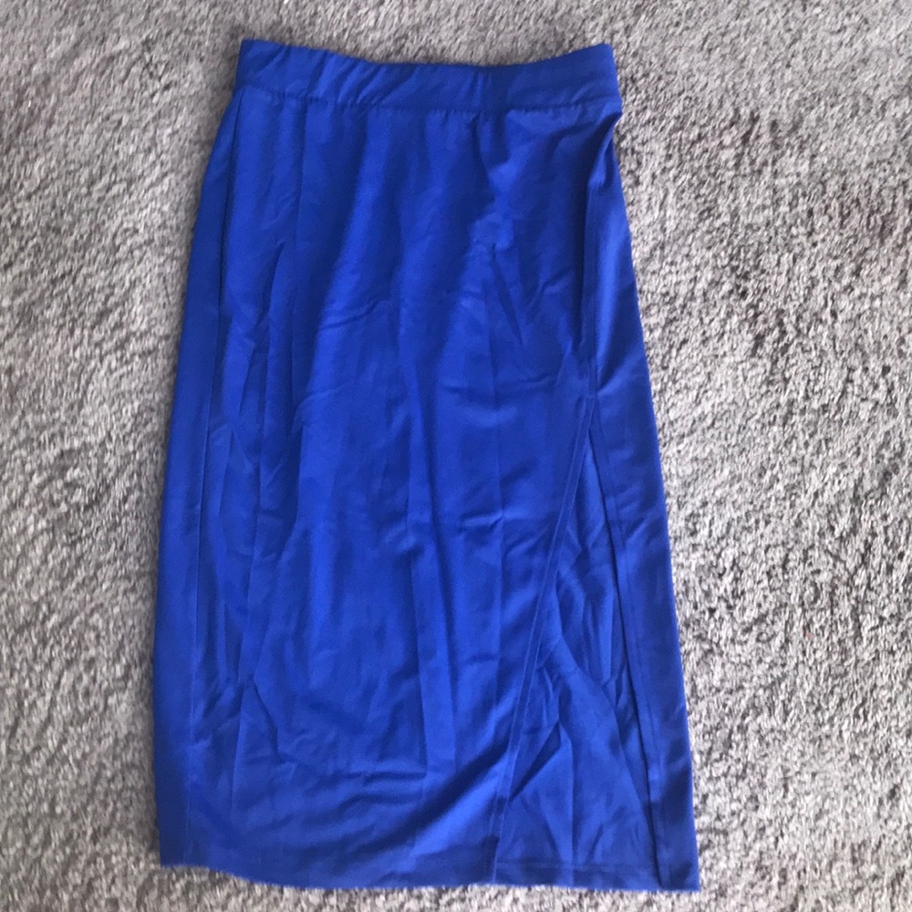 Royal blue Leith pencil skirt with side slit.